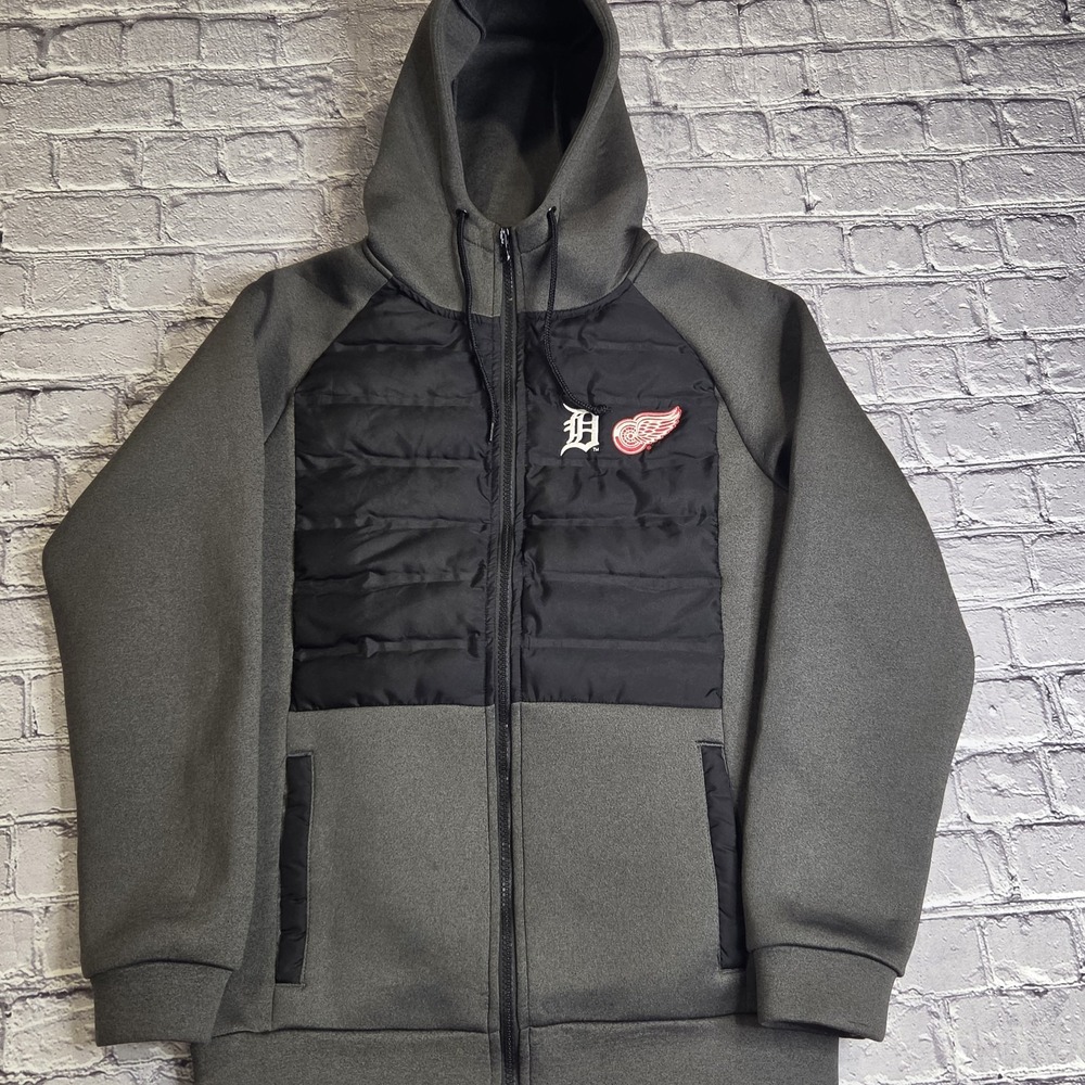 Detroit Tigers/Red Wings Youth Small Quilted Full Zip Hoodie Jacket Gray Black
